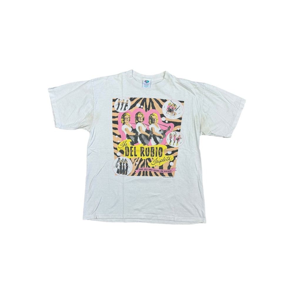 Rare Del Rubio Triplets T-Shirt Mens XL White Excellent Zebra Print Pop Art